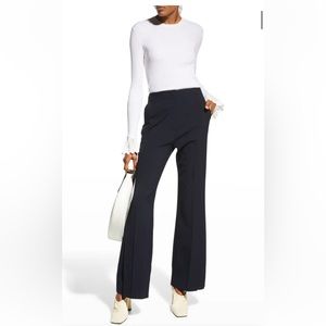 Nanushka $495 Split Hem Navy Eco Crepe Wide Leg High Waist Tulip Trousers Size M